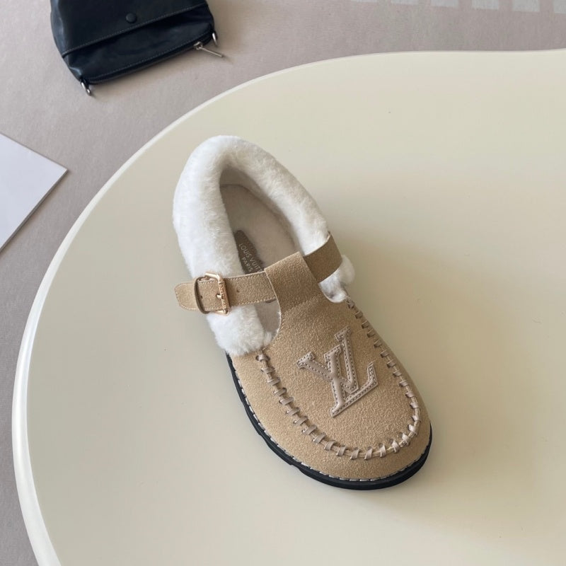 New Fashion Furry Lined Buckle Moccasin Shoes PF1326092103
