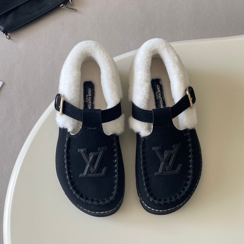 New Fashion Furry Lined Buckle Moccasin Shoes PF1326092103