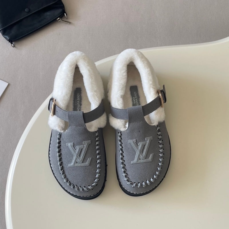 New Fashion Furry Lined Buckle Moccasin Shoes PF1326092103