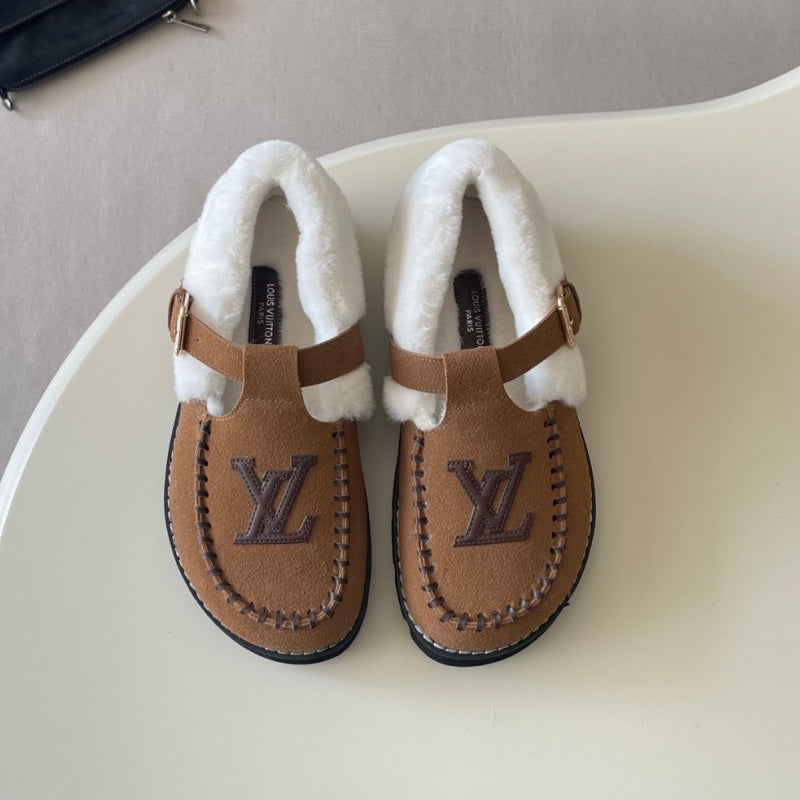 New Fashion Furry Lined Buckle Moccasin Shoes PF1326092103