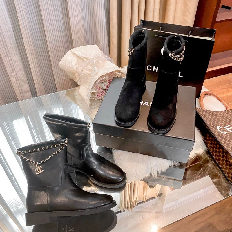 New Fashion Chain Decor Logo Mid Calf Boots PF1326092106