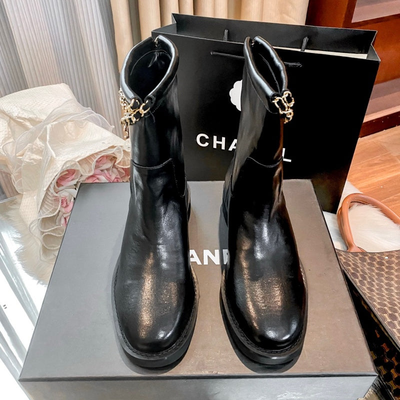 New Fashion Chain Decor Logo Mid Calf Boots PF1326092106