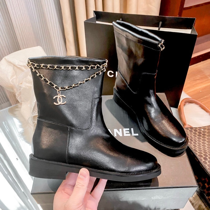 New Fashion Chain Decor Logo Mid Calf Boots PF1326092106