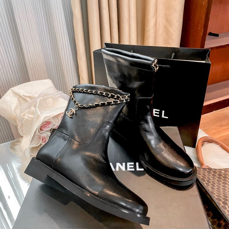 New Fashion Chain Decor Logo Mid Calf Boots PF1326092106
