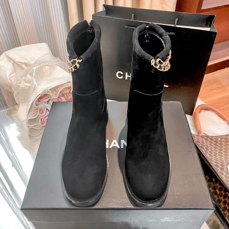 New Fashion Chain Decor Logo Mid Calf Boots PF1326092106