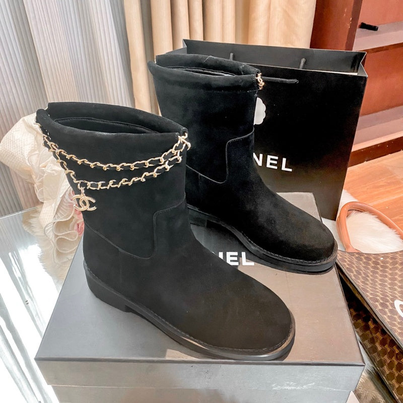 New Fashion Chain Decor Logo Mid Calf Boots PF1326092106