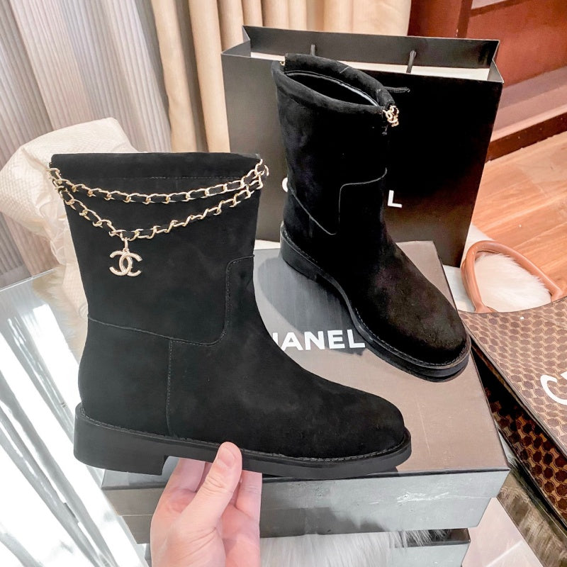New Fashion Chain Decor Logo Mid Calf Boots PF1326092106