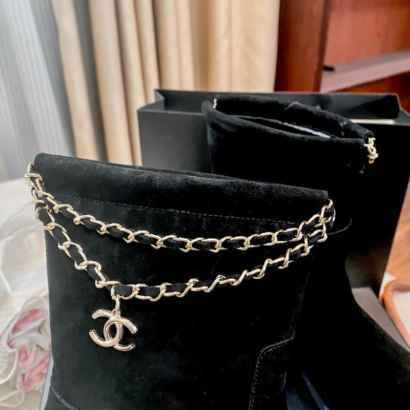 New Fashion Chain Decor Logo Mid Calf Boots PF1326092106