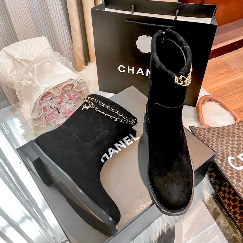 New Fashion Chain Decor Logo Mid Calf Boots PF1326092106