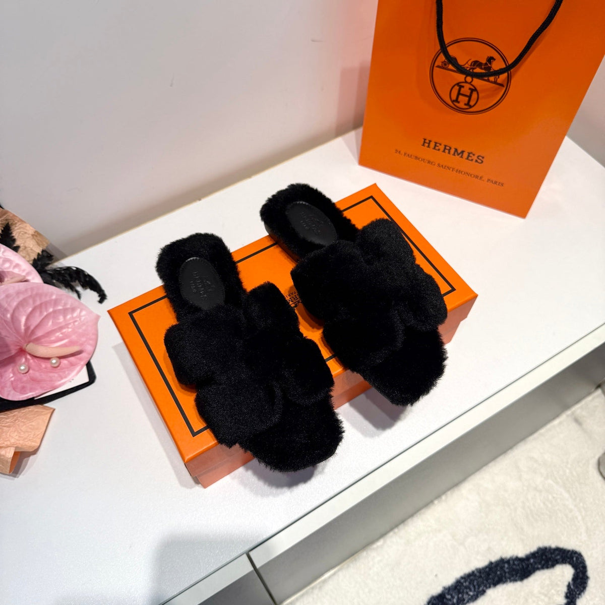 New Fashion Women's H Shape Furry Flat Slide Sandals pf1326092108