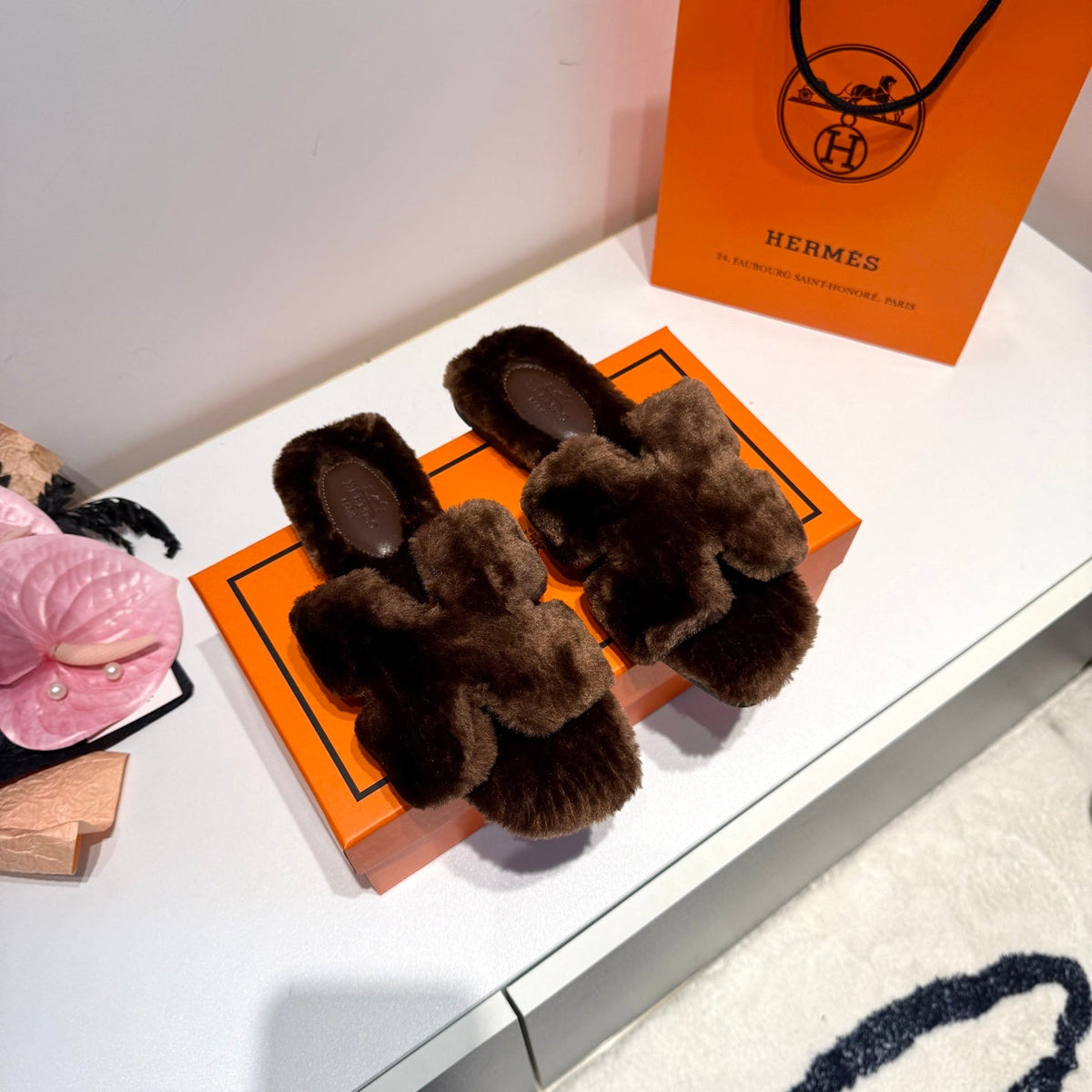 New Fashion Women's H Shape Furry Flat Slide Sandals pf1326092108