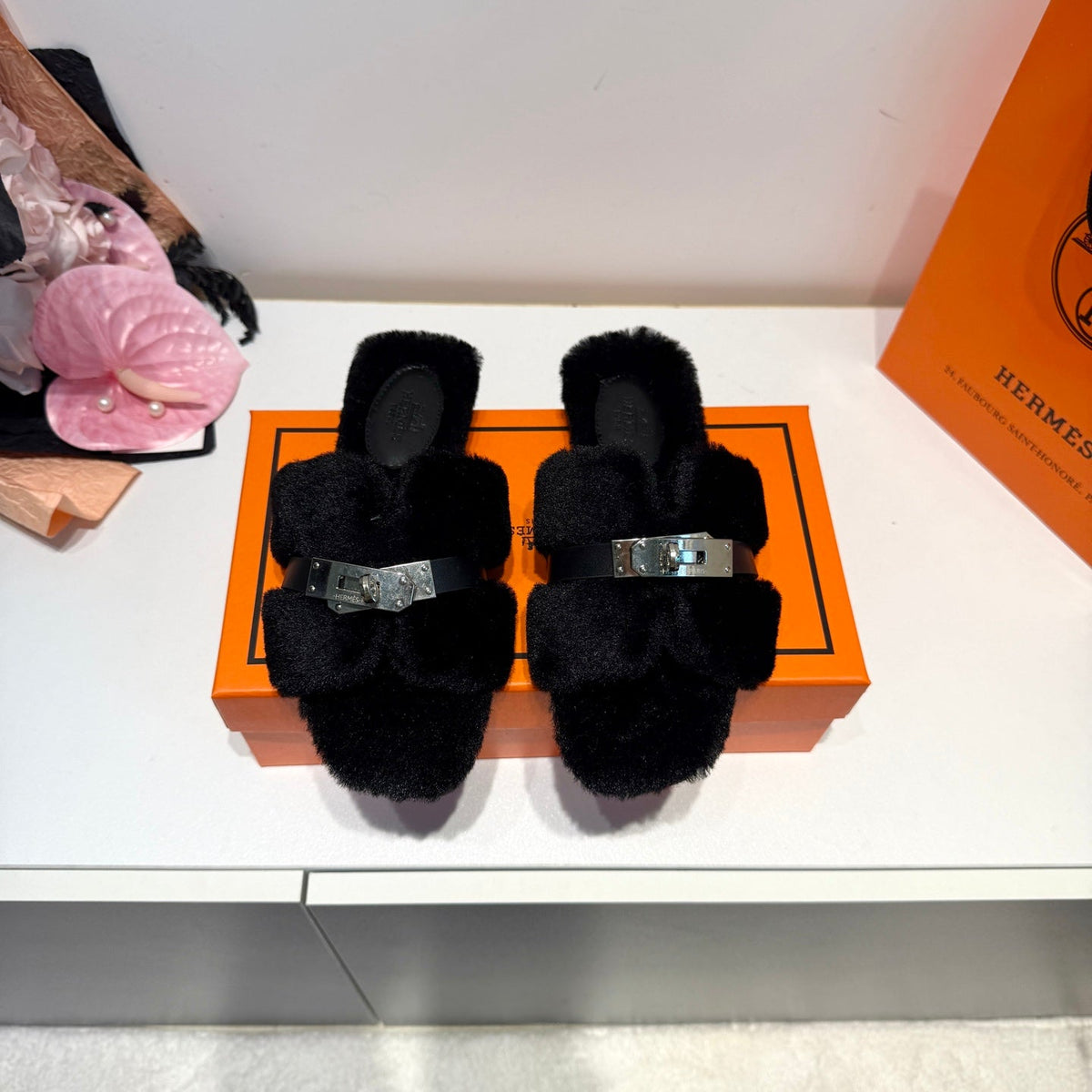 New Fashion Women's H Shape Furry Flat Slide Sandals pf1326092108