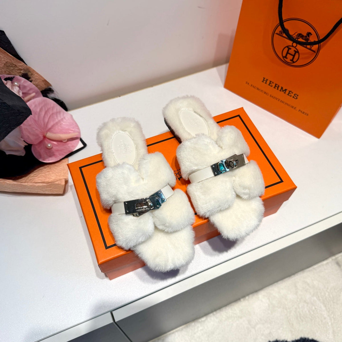 New Fashion Women's H Shape Furry Flat Slide Sandals pf1326092108