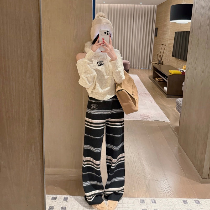 New Fashion Women's CC Off Shoulder Knit Long Sleeve Top CQQ1326092404