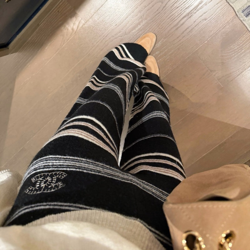 New Fashion Women's CC Striped Knit Wide Leg Pants CQQ1326092405