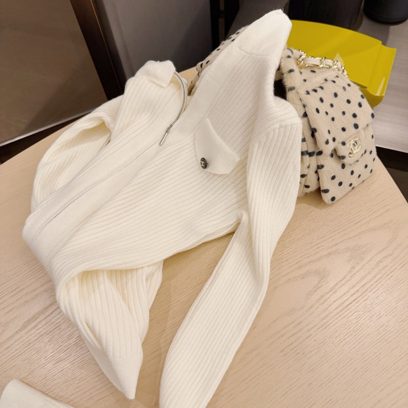 New Fashion Women's CC Half Zip Ribbed Knit Base Top CQQ1326092406