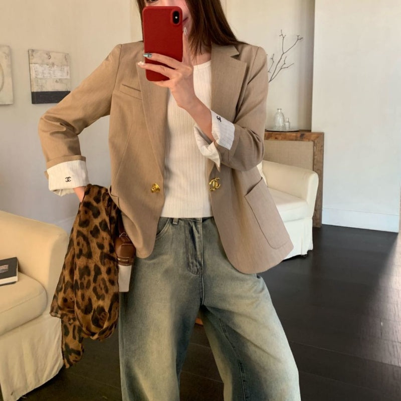 New Fashion Women's CC Rolled Cuff Blazer Jacket CQQ1326092408