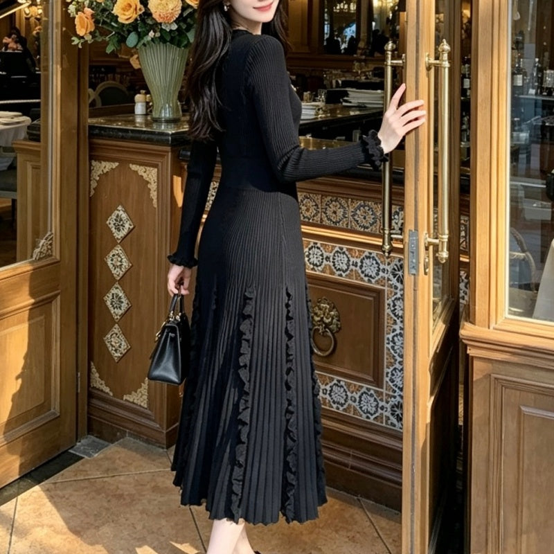 New Fashion Women's CC Ice Silk Knit Long Sleeve Midi Dress CQQ1326092412