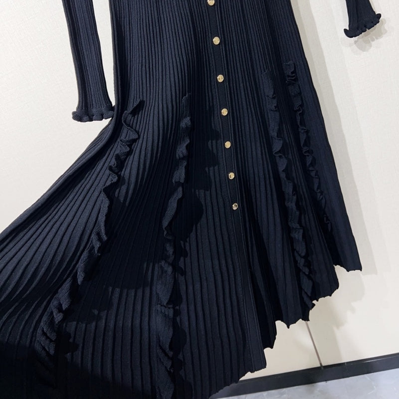 New Fashion Women's CC Ice Silk Knit Long Sleeve Midi Dress CQQ1326092412