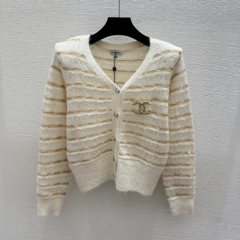 New Fashion Women's CC Striped V-Neck Knit Cardigan CQQ1326092415