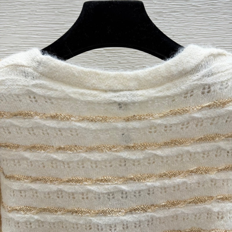 New Fashion Women's CC Striped V-Neck Knit Cardigan CQQ1326092415