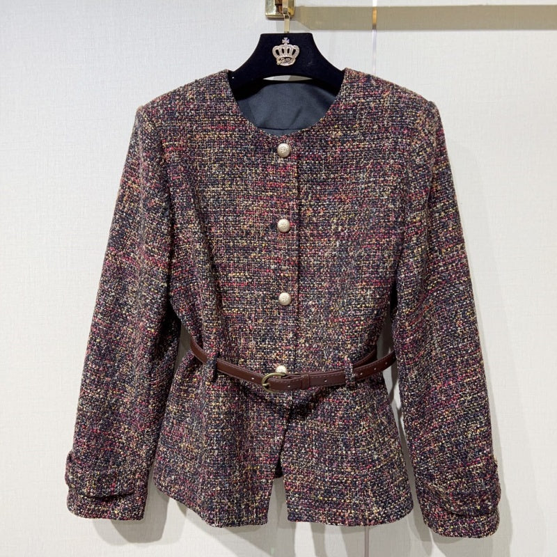 New Fashion Women's CC Wool Tweed Jacket with Belt DM1326092416