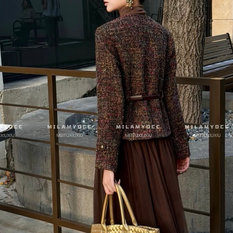 New Fashion Women's CC Wool Tweed Jacket with Belt DM1326092416