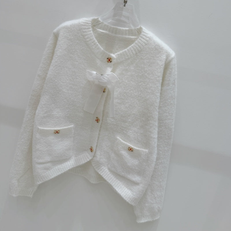 New Fashion Women's CC Bow Fuzzy Knit Cardigan DM1326092418