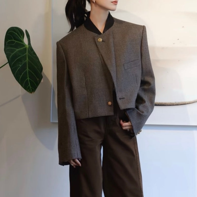 New Fashion Women's CC Houndstooth Cropped Blazer DM1326092419