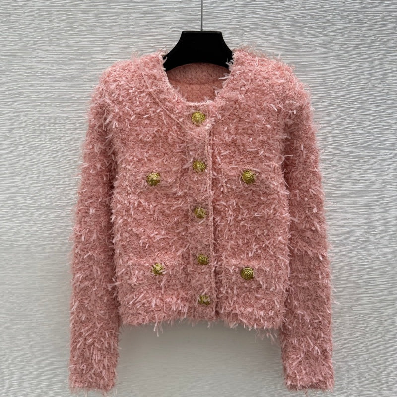 New Fashion Women's CC Tweed Style Fluffy Knit Cardigan  DM1326092426