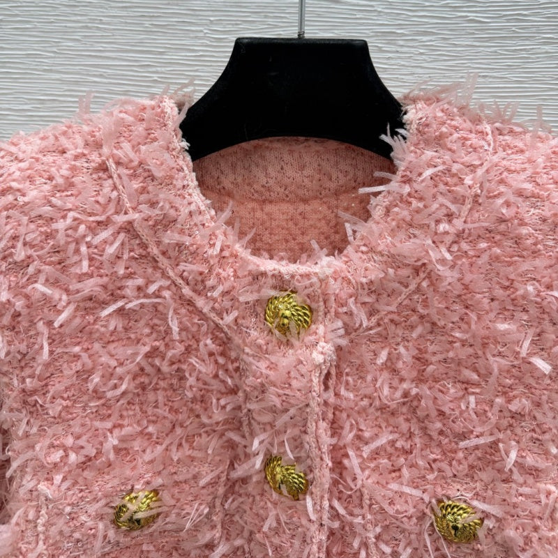 New Fashion Women's CC Tweed Style Fluffy Knit Cardigan  DM1326092426