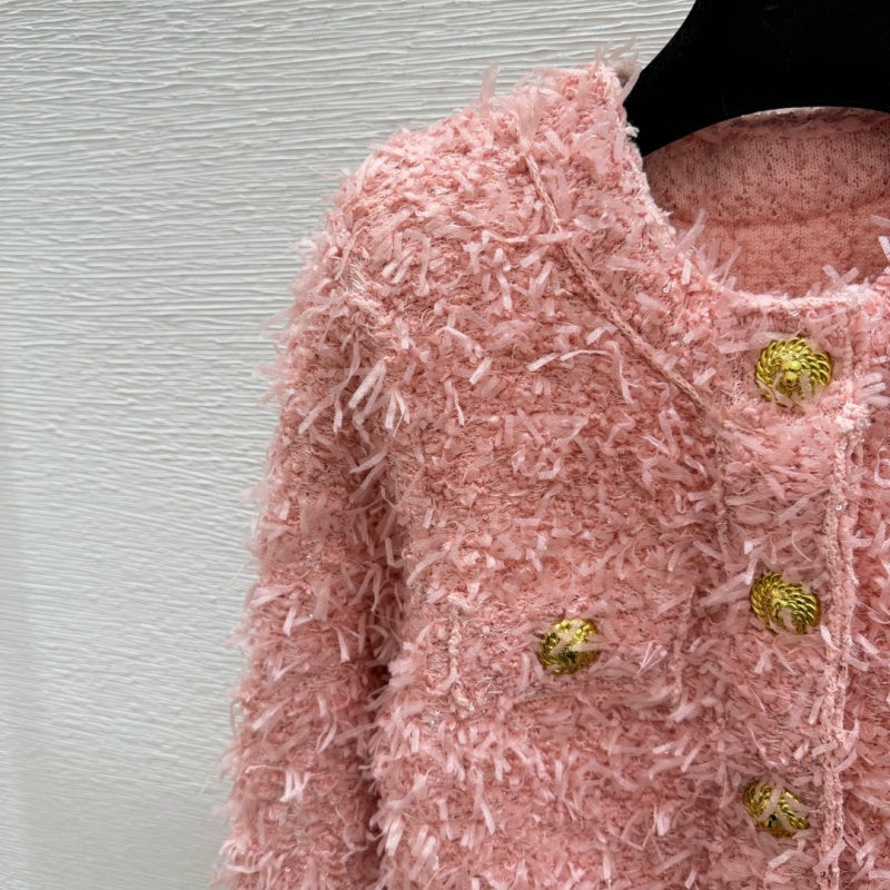 New Fashion Women's CC Tweed Style Fluffy Knit Cardigan  DM1326092426