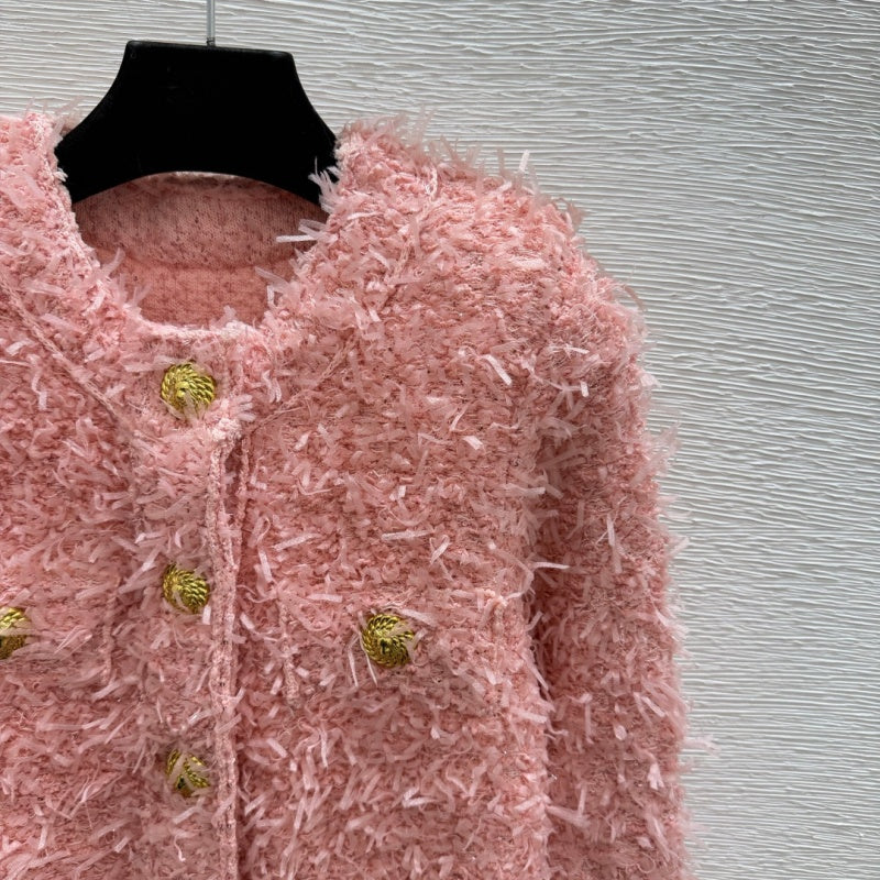 New Fashion Women's CC Tweed Style Fluffy Knit Cardigan  DM1326092426