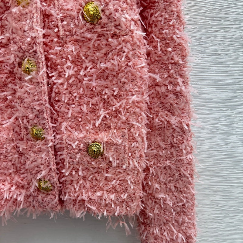 New Fashion Women's CC Tweed Style Fluffy Knit Cardigan  DM1326092426