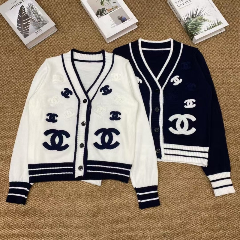 New Fashion Women's V Neck Color Block Knit Cardigan  DM132609232