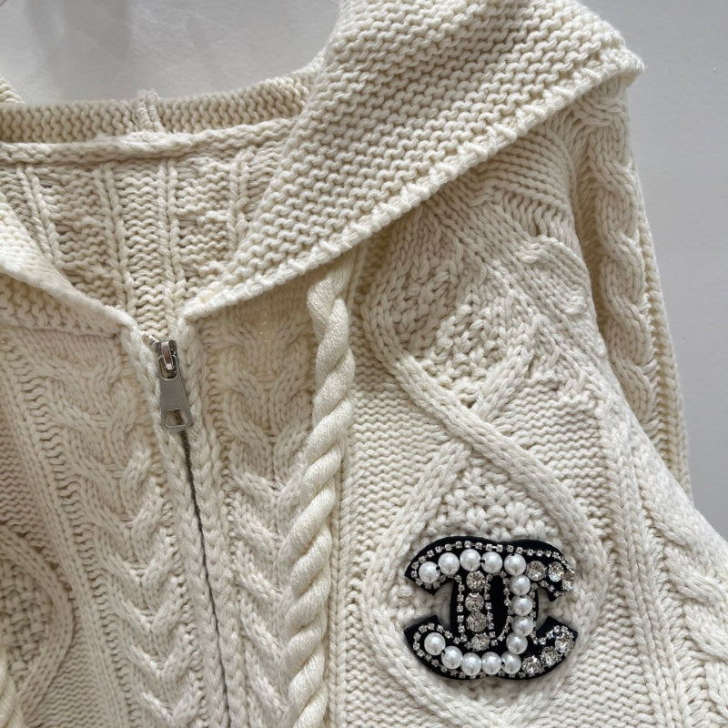 NNew Fashion Women's Cable Knit Hooded Zip Up Cardigan  DM132609233