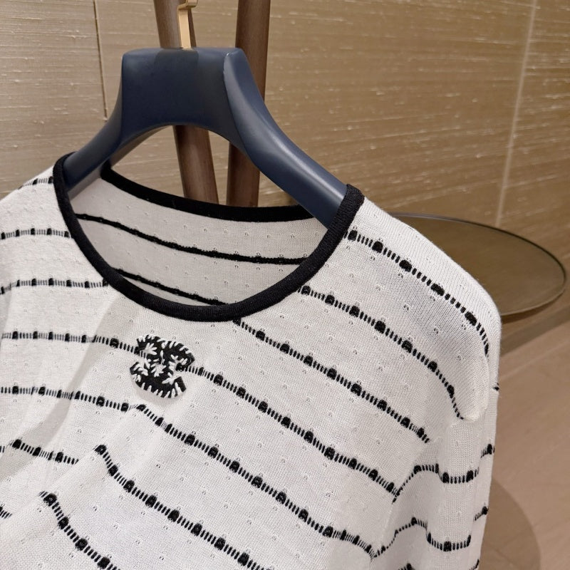 New Fashion Women's CC Striped  T-shirt  DM132609233