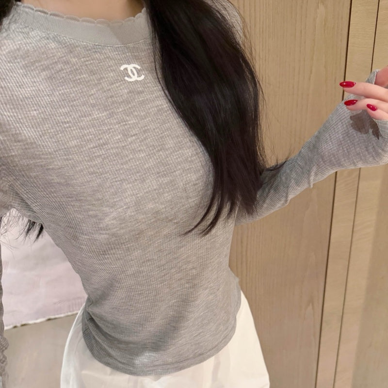 New Fashion Women's Lace Trim Ribbed Base Top  DM132609234