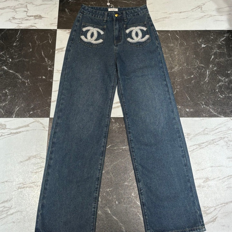New Fashion Women's Embroidered Pocket Wide Leg Jeans  DM132609235