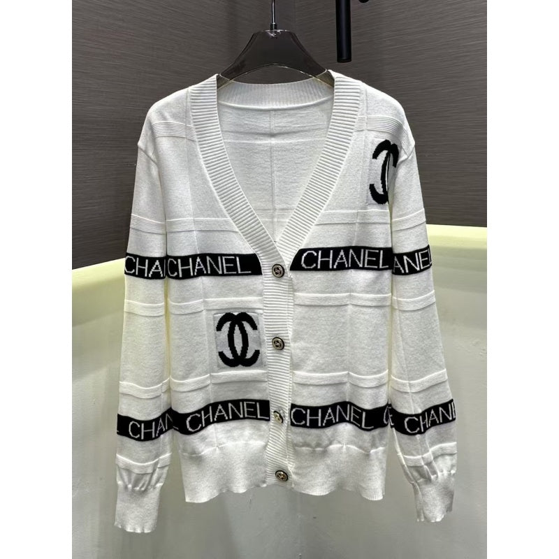 New Fashion Women's CC Contrast Striped Knit Cardigan DM13260928334