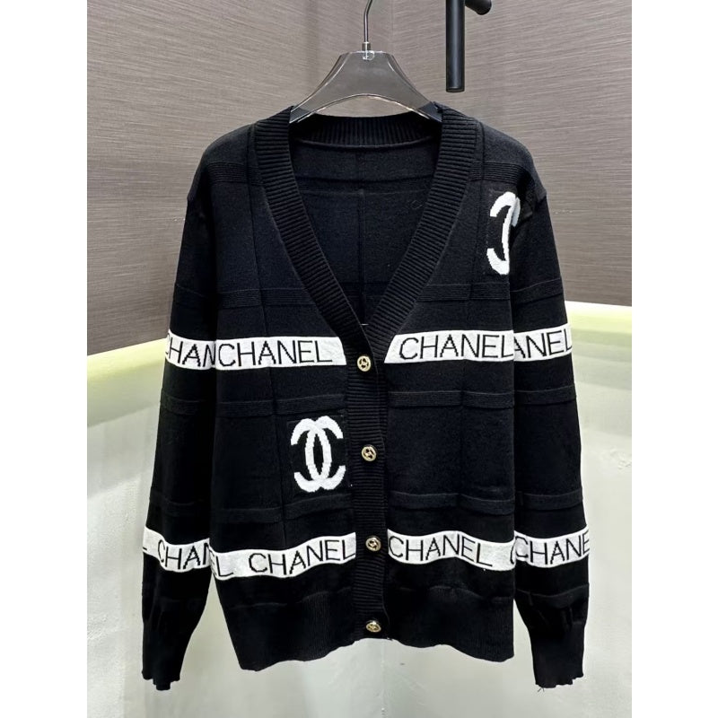 New Fashion Women's CC Contrast Striped Knit Cardigan DM13260928334