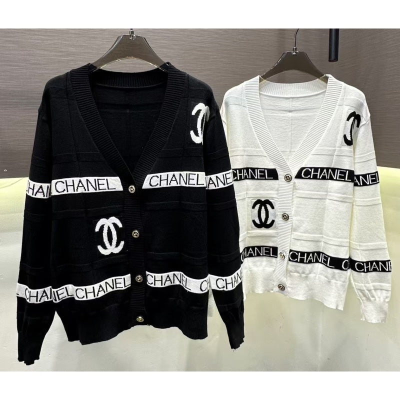 New Fashion Women's CC Contrast Striped Knit Cardigan DM13260928334