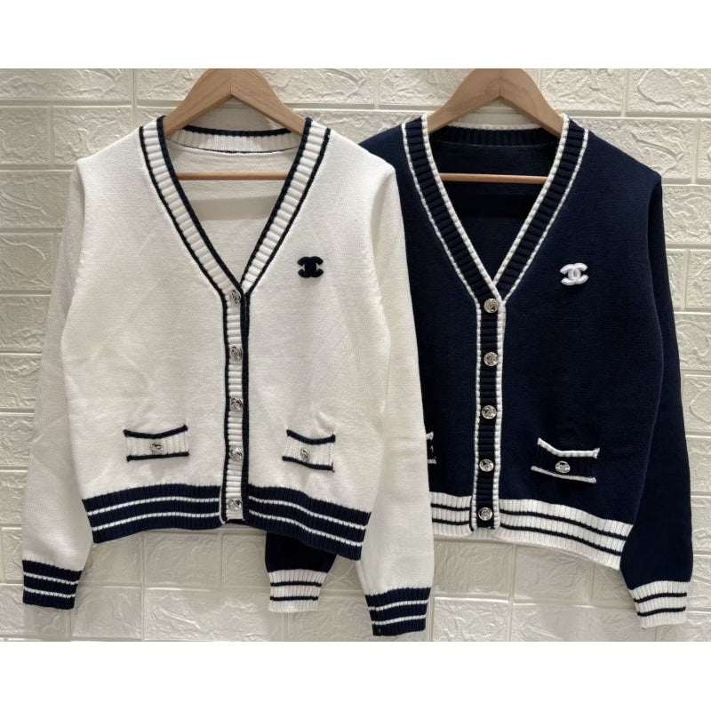 New Fashion Women's CC Contrast Striped Knit Cardigan DM13260928335