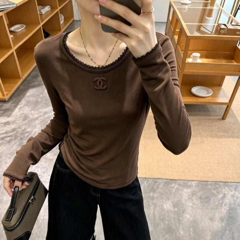 New Fashion Women's CC Lace Edge Slim Top DM13260928336