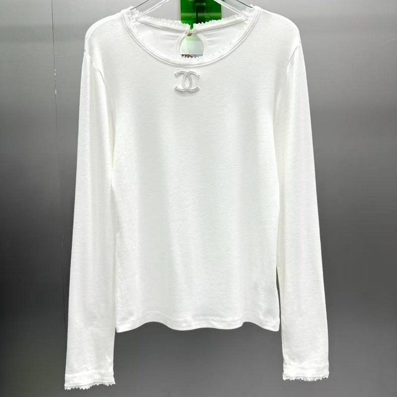New Fashion Women's CC Lace Edge Slim Top DM13260928336