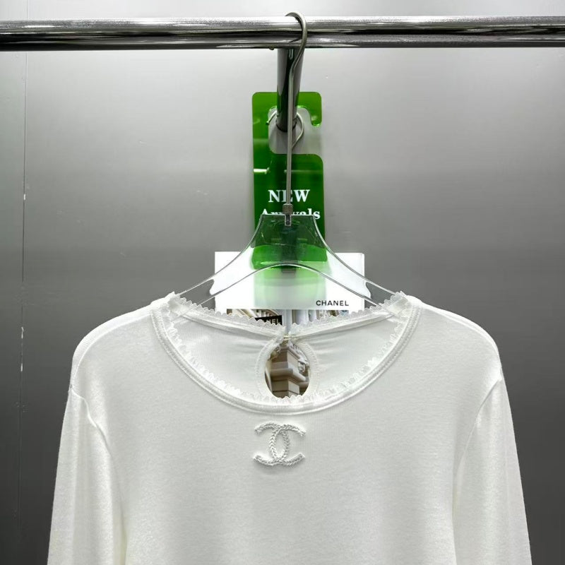 New Fashion Women's CC Lace Edge Slim Top DM13260928336