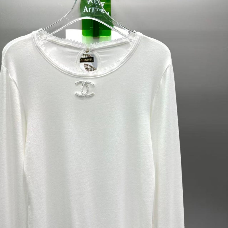 New Fashion Women's CC Lace Edge Slim Top DM13260928336