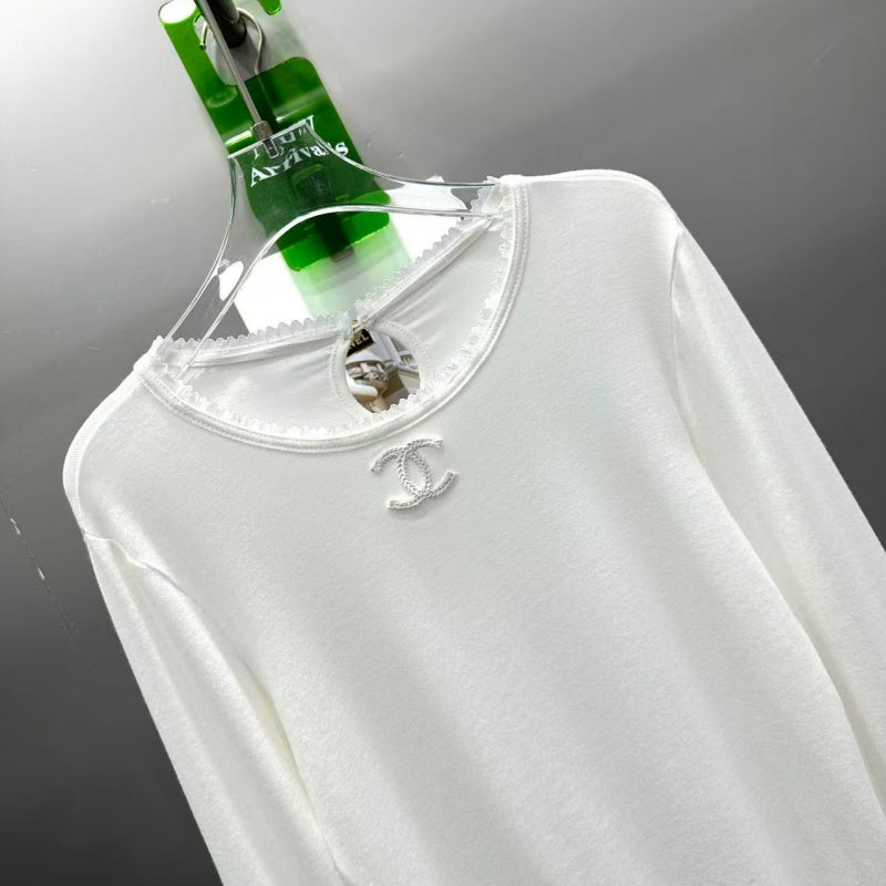 New Fashion Women's CC Lace Edge Slim Top DM13260928336