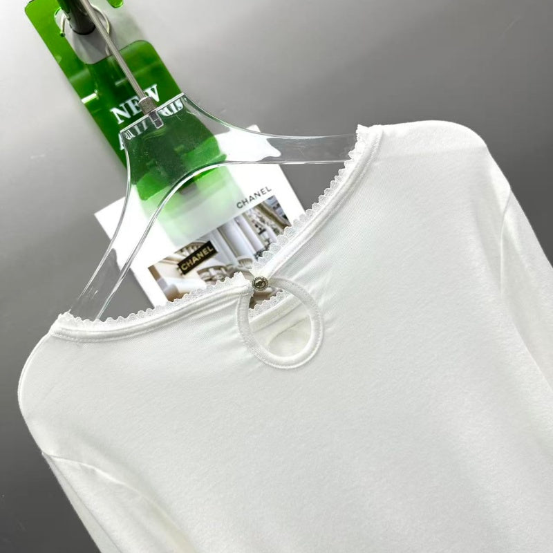 New Fashion Women's CC Lace Edge Slim Top DM13260928336