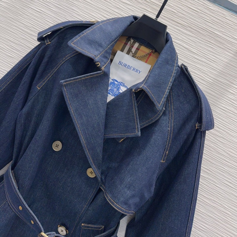 New Fashion Women BBR Belted Denim Trench Coat DM1326092902